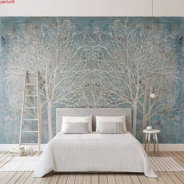 Papel de parede personalizado foto 3D Mural Mural Modern Blue Woods Nórdico Estilo Creative Sala de estar Quarto Fundo Da Arte De Parede Decoração PapelGood Quatity