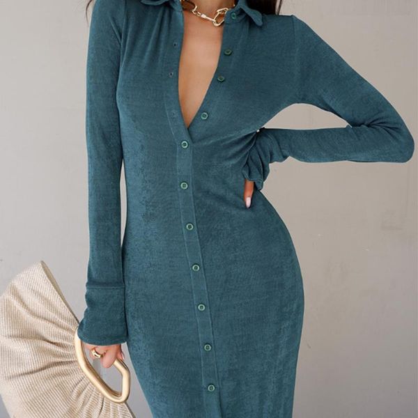 

casual dresses autumn solid button dress women elegant fashion long sleeve bodycon clothing split knitted spring party, Black;gray