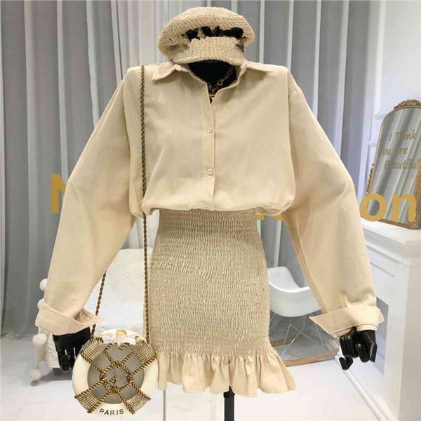 

high waist pleated buttock womens tracksuits shirt skirt fall super fairy ruffle first love closing date dress, Gray