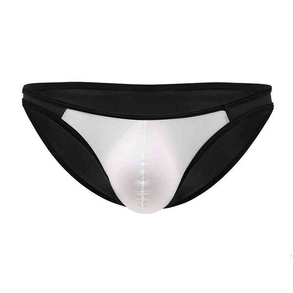 

men's underwear u convex one-piece ultra-thin ice silk briefs large size low waist patchwork underpants men panties, Black;white