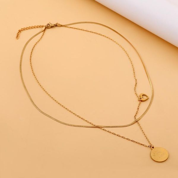 

chains yaologe 316l stainless steel 2021 2 layer gold color heart necklaces snake bone chain choker for women fashion party jewelry, Silver