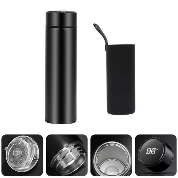 

water bottles cup temperature display heat preservation with cover (black)