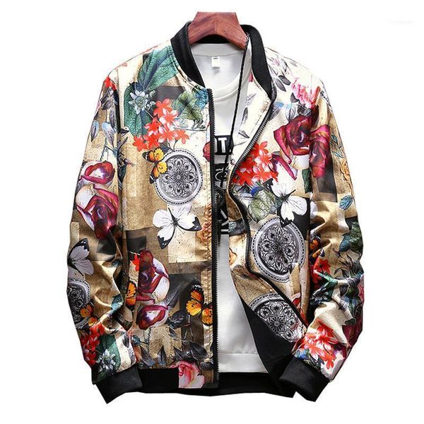 Jaquetas masculinas Jaqueta floral masculina com estampa de flores casual gola alta bomber beisebol hip hop streetwear, LA4591