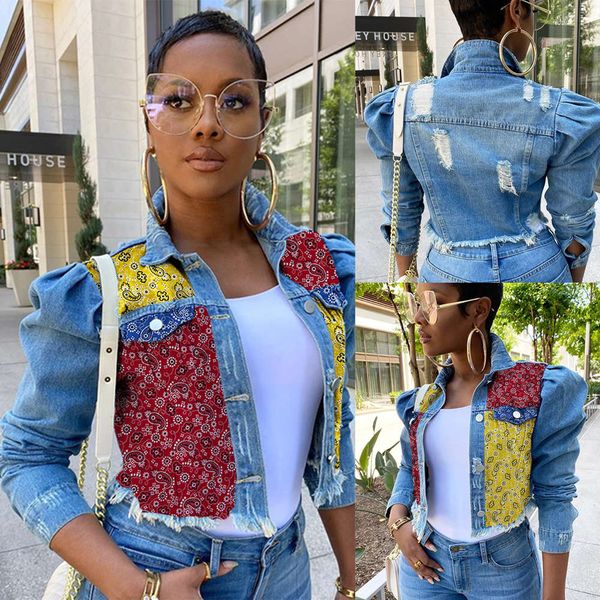 

large women's color splicing short jacket women's fashion denim jacket, Black;brown