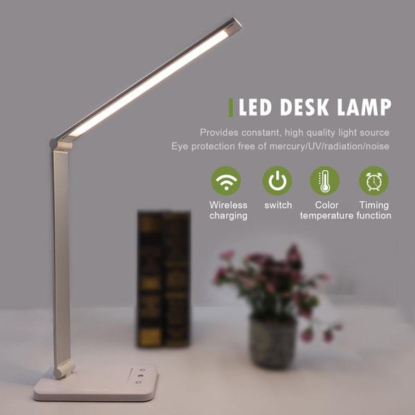 

book lights led rechargeable desk lamp with wireless/wired charger touch-sensitive control panel 5-level dimmer eye-caring table light
