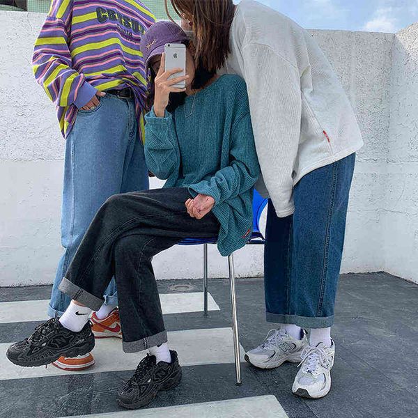 

legible mom jeans woman high waist elastic wide leg denim blue baggy boyfriend femme straight pants 211129