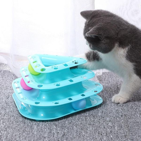 

cat toys turntable toy teasing interactive play disk rotating three-layer pet ball funny supplies 6