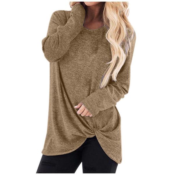 

women's blouses & shirts women blouse autumn spring twists knot irregular shirt o-neck explosion causal solid blusas bottoming, White