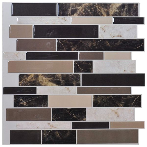 Art3d 30x30 cm 3D Duvar Çıkartmaları Kendinden Yapışkanlı Su Geçirmez Kahverengi Tan Bej Mermer Peel Ve Sopa Backsplash Kiremit Mutfak Banyo, Duvar Kağıtları (10 parça)