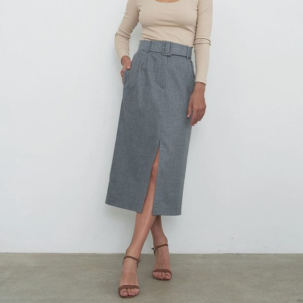 

women's skirts fall winter high-waist style commuter belt split mid-length hip skirt clothes fashion lady, Black