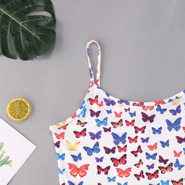 

summer butterfly print womens camis crop sleeveless clothes, White