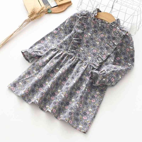 

spring autumn princess cotton for kids full printed flower infant dress long sleeve girls dresses 210317, Red;yellow