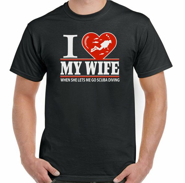 

scuba diving t-shirt dive sea diver i love my wife mens funny equipment gear, White;black