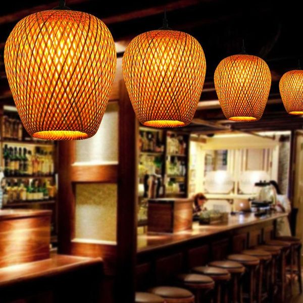 

japanese style chandelier creative ceiling lamp decorative rattan woven droplight with light source home decoration pendant lamps