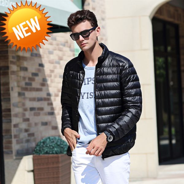 

men 's down jacket new lightweight packable big yards male stand collar feather dress man' s winter coat, Black