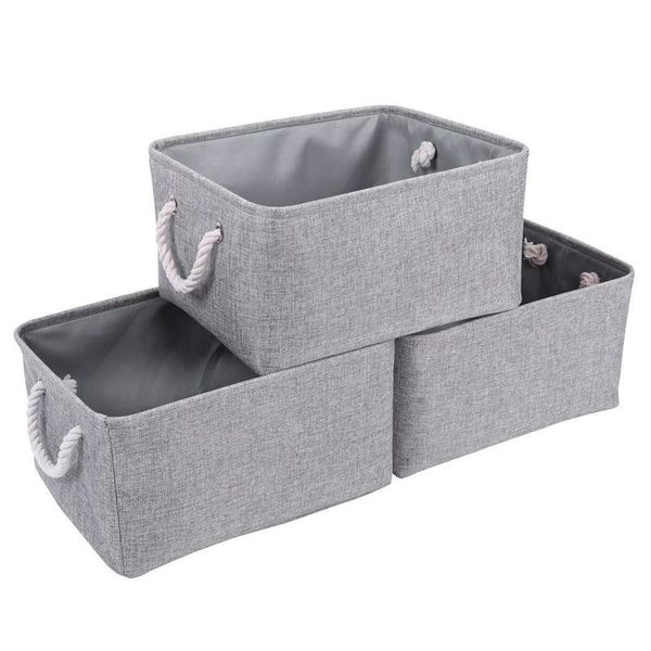 

storage baskets 3 pcs grey basket rectangular bins linen organizing for empty gifts nu