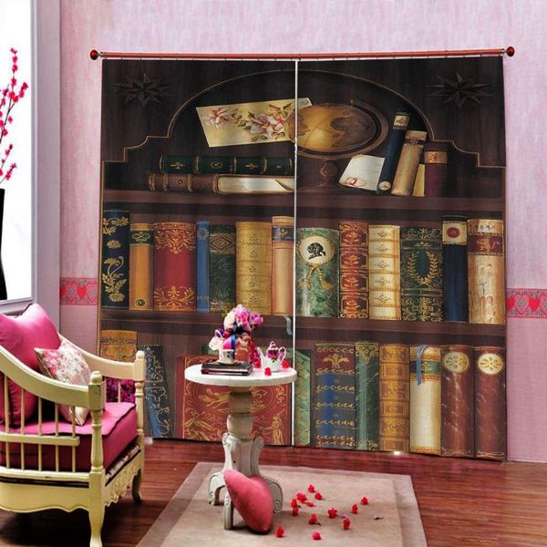 

curtain & drapes european style creative bookshelf large window books library half-blackout sets (left and right side)