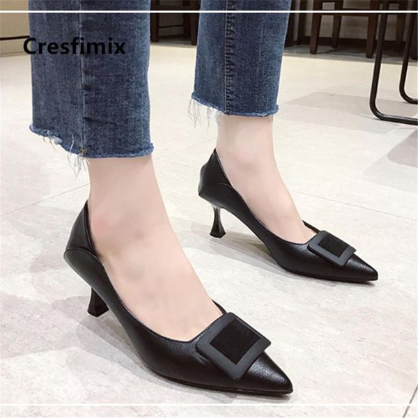 

dress shoes cresfimix women fashion sweet wine red slip on heels ladies black office zapato negro tacon b9020