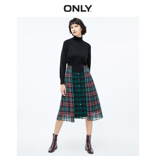 

ONLY Womens Plaid Knitted Pleated Spliced High-neck Dress 119407513, Sacay check 2