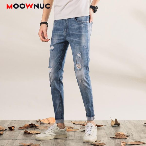 

pants autumn sweatpants streetwear jeans male trousers moownuc classic skinny denim for men slim designer casual straight men's, Blue