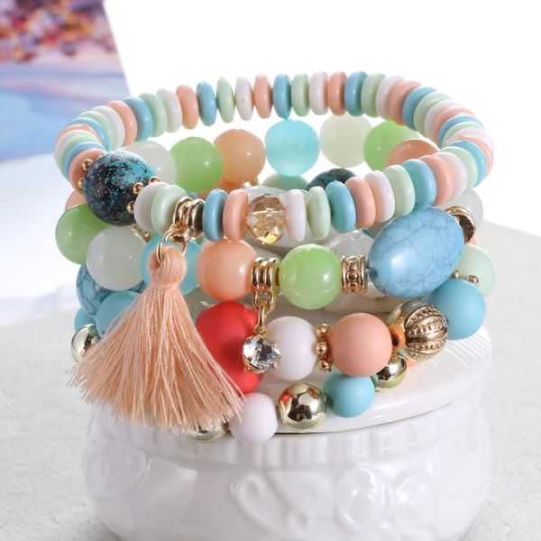 

charm bracelets hesiod multicolor fashion feather beaded stone multilayer vintage tassel beads bracelet & bangles holiday jewelry for women, Golden;silver