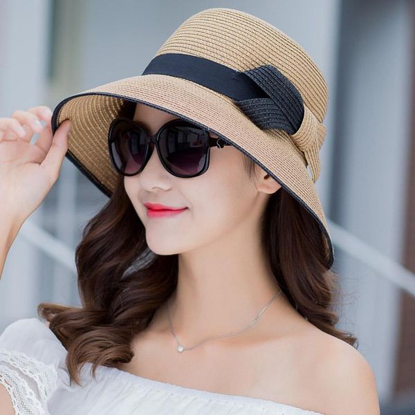 

wide brim hats straw visor hat women summer sun shade sunscreen protection foldable female seaside beach cap casual outdoor caps, Blue;gray