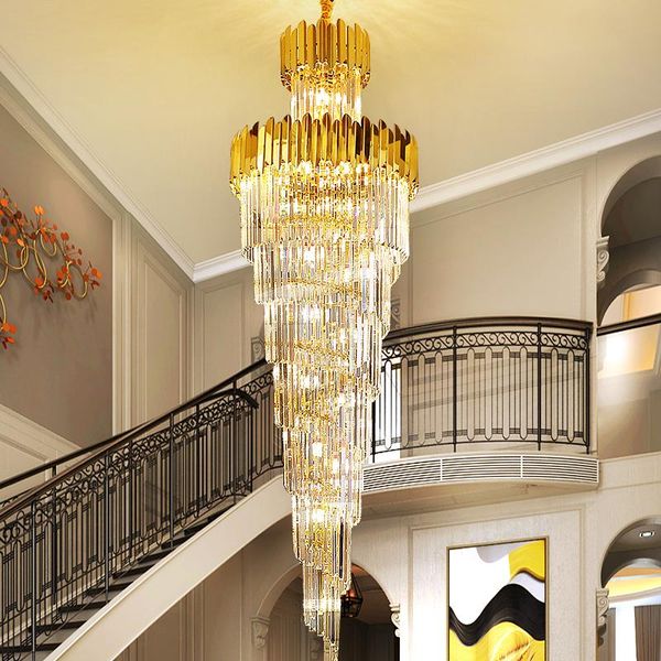 Candeliers Duplex Building Crystal Staircase Chandelier Luxuja giratória El Lobby Villa Long