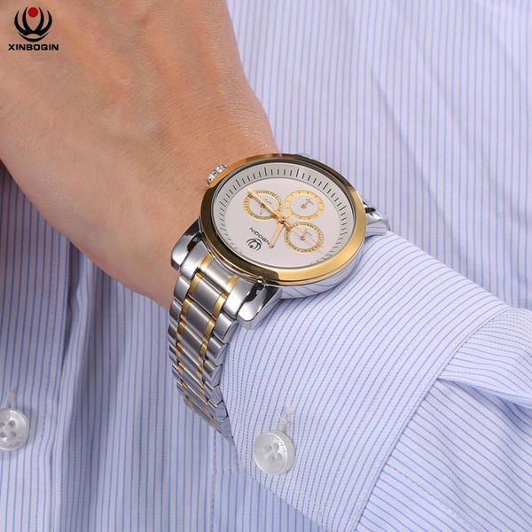 

wristwatches xinboqin men business watches simple stainless steel strap wrist watch water resistant luxury brand quartz 3054, Slivery;brown