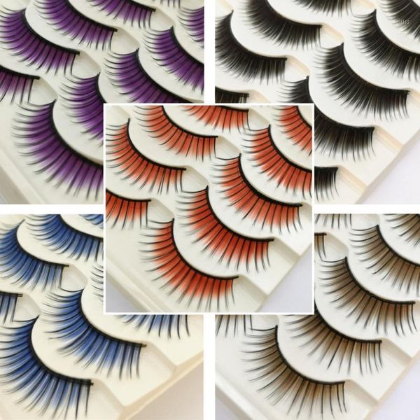 

cross section red blue brown black purple false eyelashes smoked makeup stage fake eye lashes party halloween 5pairs1