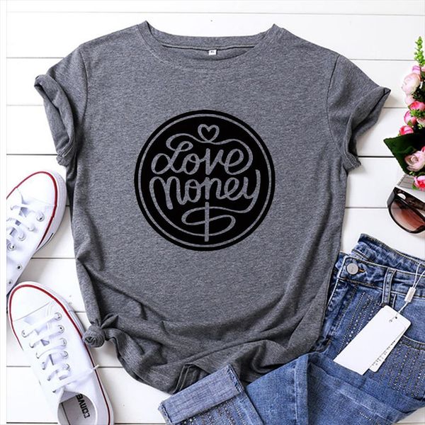 

fun love money print harajuku womens t shirts hip hop o neck fine white grey trendy
