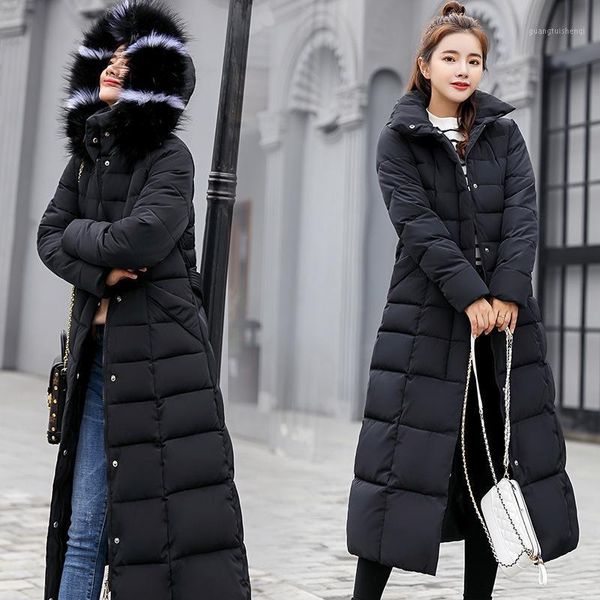 

women's down & parkas winter style black thickened cotton padded coat long big hairy collar red parka warm jacket