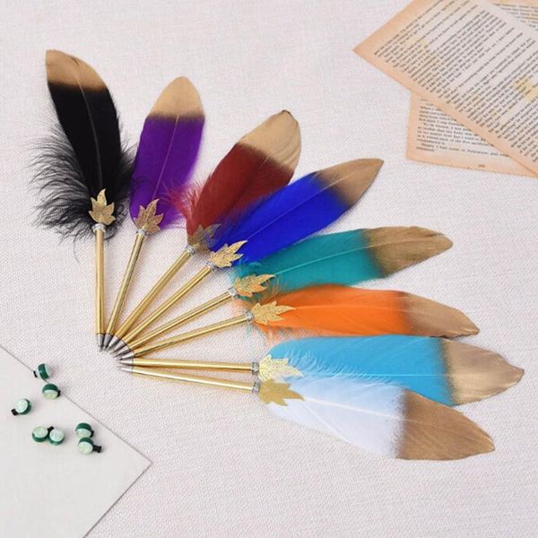 

ballpoint pens creative feather gel pen office signature 0.5mm black christmas gift wedding advertising, Blue;orange