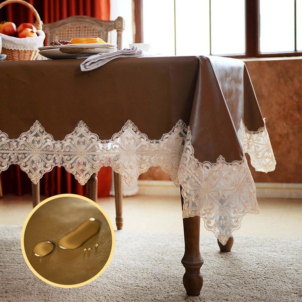 

leather square tablecloth waterproof rectangular dining coffee table cover party kitchen with lace oil proof soft home decor cloth