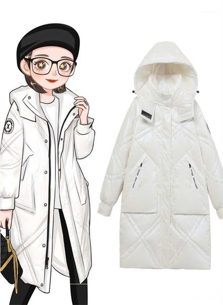 

women's down & parkas temperament high-end jacket 2021 fashion mid-length bright face without washing white duck, Black