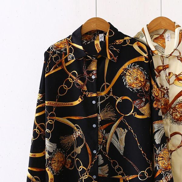 

fashion chained casual oversize women blouses spring chiffon 3 4 sleeve loose shirts blusas mujer, White