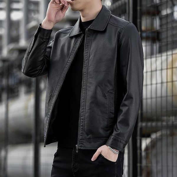 

men's leather clothing spring and autumn tide brand pu jacket locomotive tooling imitation jackets, Black;brown