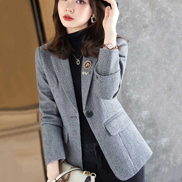 

women's suits & blazers high-quality autumn temperament fashion retro houndstooth elegant pocket all-match small fragrance suit jacket, White;black