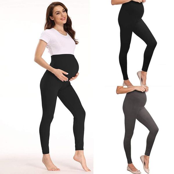 

maternity bottoms fashion leggings women's solid colors high waist elastic active casual pregnancy pregnant pencil pants#g4, White