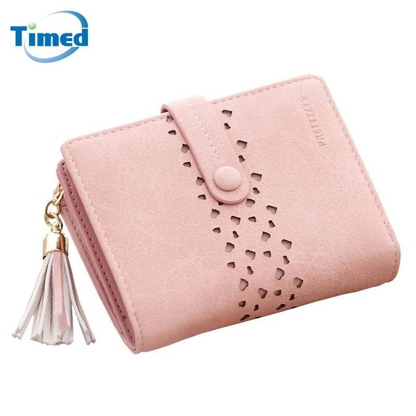 

wallets women's purse 2021 design openwork tassel zipper female wallet fashion card holder small fresh, Red;black