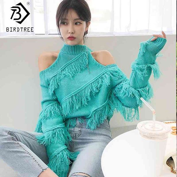 

ins winter new women's tassel pullovers sweater turtleneck full sleeve korean casual loose knitted sweater c99203k 210419, White;black
