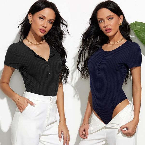 

body mechanics clothing summer jumpsuits for women slim bodysuit o-neck short sleeve black shirt romper ladies clothes bodysuits