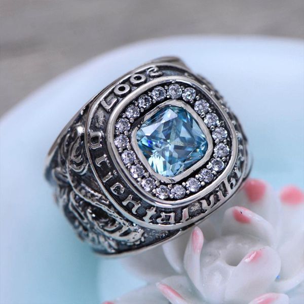 

cluster rings 925 sterling silver blue z ring & hand carved dragon and tiger for men vintage thai fine jewelry, Golden;silver