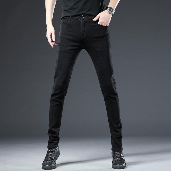 

men's jeans solid color slim men stretch skinny straight fashion motorcycle streetwear hip-hop skateboard male denim pants, Blue
