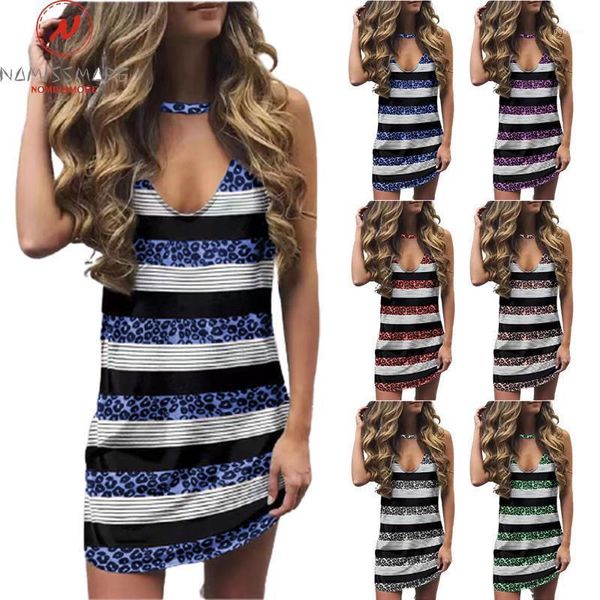 

women's t-shirt fashion women summer leopard striped print t-shirts hollow out design v-neck sleeveless mid waist casual pullovers long, White