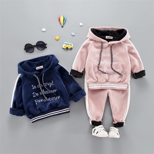 

sets casual baby girl boy warm clothing set for toddler kids suit letter hooded velvet autumn spring children outfit 1 2 3 4 5 years 0926, White