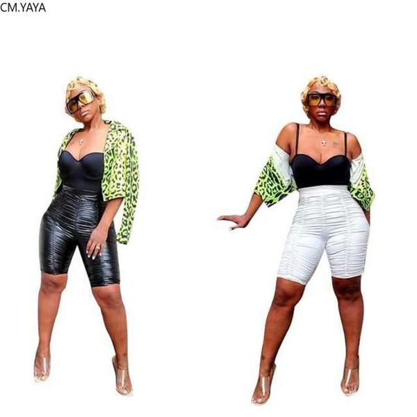 

summer shorts ladies high waist women pu leather sweatpants jogger draped biker casual street gl8818 women's, White;black