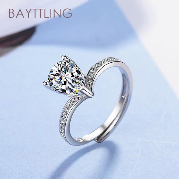 

cluster rings bayttling 925 sterling silver shiny water drop zircon open ring for woman fashion glamour wedding jewelry gift, Golden;silver