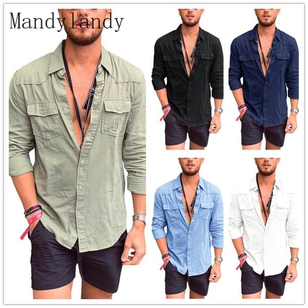 

men's casual shirts mandylandy turn-down collar polyester plain long sleeve single breasted pocket, White;black