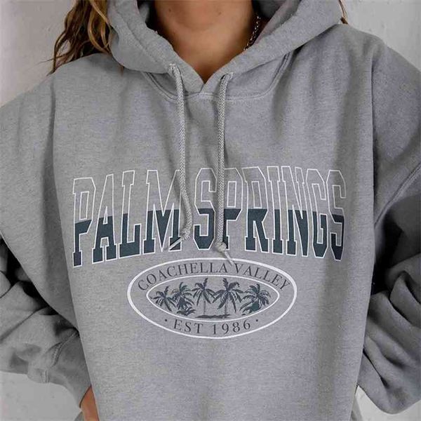 

letter print sweatshirt vintage women hoodies gray cotton warm fleece winter pullovers autumn casual streetwear girls 210805, Black