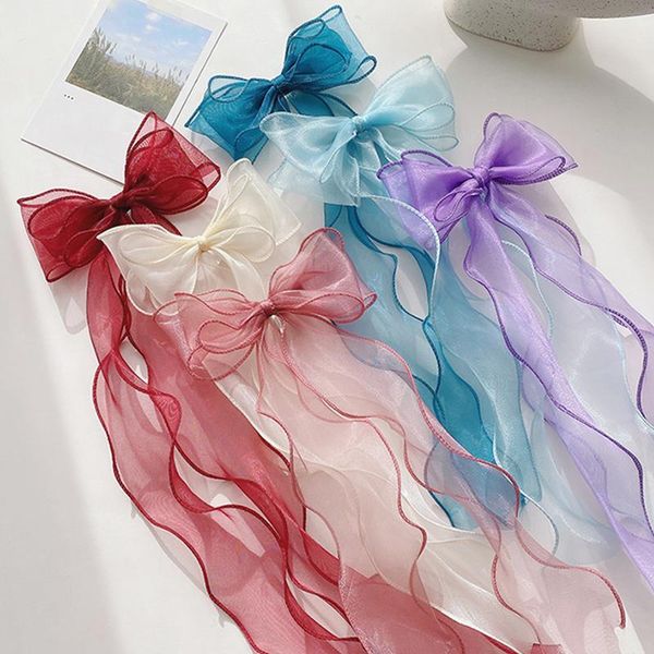 

hair accessories girl sweet bow hairpin exquisite streamer temperament long ribbon headdress, Slivery;white